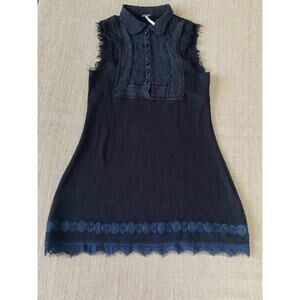 Free People Black Button Front Dress XS TP Blue Lace Trim